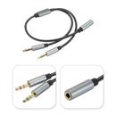 Headset Splitter Cable 3.5mm Female to 2 Dual TRS Male Headphone Mic Stereo - Black Gray