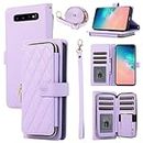 Furiet Wallet Case for Samsung Galaxy S10 Plus with Wrist Strap, Crossbody Shoulder Strap, Luxury PU Leather Stand Cell Phone Cover with 9+ Card Slotsfor S10+ S10plus 10S Edge S 10 10plus Women Purple