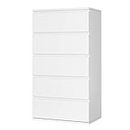 FOREHILL White Chest of Drawers Bedroom Storage Cabinet with 5 Drawers Tall Chest of Drawers Dresser Wooden Cupboard Bedroom Furniture for Living Room 55x33x100cm