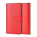 ameego MK-209 Premium Genuine iPhone 6/6S/7/8 Real Leather Flip Wallet Magnetic Kickstand Slim Book Case with Card Slot (Red)