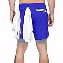 Gadgets Appliances Men's 2 in 1 Running Shorts with Phone Pockets, Sports Workout Quick Dry 7" Athletic Training Shorts - Set of 1 Gray and Royal Blue