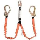 WELKFORDER Double Leg 6-Foot Safety Lanyard for Consturction Shock Absorber Stretchable Lanyard with Snap & Rebar Hook Connectors ANSI Z359.13-2013 Complaint