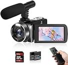 Video Camera, Camcorder 2.7K 30FPS, 30MP 16x Digital Zoom YouTube Camera, Infrared IR Night Vision Camcorder Camera, 3.0" 270° Rotating Screen LED Vlogging Camera Control,2 Batteries with Microphone