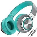 Headphones, AILIHEN C8 Lightweight Foldable Headphone with Microphone Mic and Volume Control for Android Smartphones, PC, Laptop, Tablet, 3.5mm Jack Headphone Headset for Music Gaming (Grey/Mint)