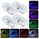Car Led Interior Lights, Footwell Lights for Car Interior Ambient Lighting USB Rechargeable Wireless Touch Car Light for Boot, Car Doors, Armrest Boxes, Sitting Areas, 4 Pcs 7 Colors