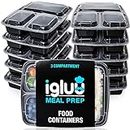 [10 Pack] 3 Compartment BPA Free Reusable Meal Prep Containers - Plastic Food Storage Trays with Airtight Lids - Microwavable, Freezer and Dishwasher Safe - Stackable Bento Lunch Boxes (32 oz)