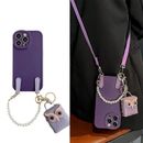 For iphone 14 13 12 11 Pro Max Cute Purple Owl Silicone Charm Pearl Rope Case