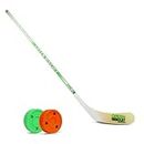 Green Biscuit Youth Street Hockey Stick with Two NHL Off Ice Hockey Pucks-Durable & Lightweight Ice Hockey Stick with ABS Blade and Premium Wood Shaft for Easy Grip and Better Control (Right)