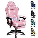 ALFORDSON Gaming Chair with Massage and 150° Recline, Ergonomic Executive Office Chair PU Leather with Footrest, Height Adjustable Racing Chair with SGS Listed Gas-Lift, Max 180kg (Pink)
