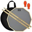 MySit 12-Inch Drum Practice Pad and Sticks Set With 2pcs Silicone Drumstick Mute Tips, Double Sided Silent Snare Drum Pads With 5A Drum Sticks & Storage Bag for Real Feel Practice Drumming-Grey