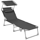 SONGMICS Outdoor Lounge Chair, Adjustable Folding Chaise Lounge, Tanning Chair Beach Bed, Grey UGCB19UV1