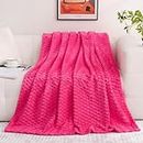 Puncuntex Hot Pink Throw Blanket 60"×80" inches Fuzzy 3D Jacquard Decorative Flannel Fleece Super Soft Plush Cozy Blanket for Couch Sofa Chair Lightweight