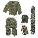 Kids Ghillie Suit Breathable Lightweight Camo Ghillie Suit for Woodland Hunting Outfit, Green 160~165CM