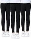 Domee Girls Leggings Full Length Pants Cotton Pack of 3 Solid Color Black 11-12 Years (Manufacturer Size 160)