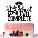 Betalala High School Level Complete Cake Topper, Congrats High School Cake Decor, Video Game Themed Cake Decorating, Class of 2021 High School Graduation Party Decoration Supplies Black Glitter.