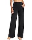 Promover 28" Wide Leg Pants for Women Stretchy Yoga Pants with Pockets Petite High Waist Workout Pants (Black, S)