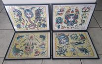 Tattoo Flash Framed Prints x 4  Spider Murphy's Incredibly Rare