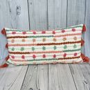 Pier 1 BOHO Throw Pillow Tassels Fringe Embroidered Teal Coral Salmon 27"x13"