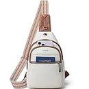 LATMAP Sling Bag For Women Faux Leather Anti Theft Small Casual Daypack Backpack Fanny Pack Crossbody Chest Bags Purse, Beige & Brown, Small, Casual Fashion