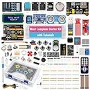Project Complete Starter Kit Compatible with Arduino UNO R3, Project Super Starter Kit with Power Supply Module, Motor, Sensors, Resistors, Expansion Board, Breadboard, Cable, etc.