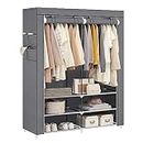 SONGMICS Portable Closet Wardrobe with Shoe Rack and Cover, Closet Storage Organizer, Gray URYG008G02