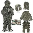 Ghillie Suit, 5 in 1 Camouflage Hunting Apparel 3D Camo Hunting Clothes Including Jacket Pants Hood Carry Bag for Hunting Military Shooting Training Paintball Airsoft Halloween (Forest Adult))