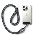 Ringke Holder Link Strap with Black Nylon Tag, Adjustable Crossbody Polyester Rope Lanyard Compatible with Universal Smartphone Case - Charcoal & Gray