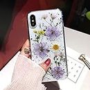 Bakicey Coque de protection fine pour iPhone 11 - Fabriquée à la main - Motif fleurs séchées - Violet et blanc