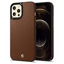 Spigen Cyrill [Leather Brick Designed] iPhone 12 Pro Max Case Cover, Leather Premium Protective Back Cover for iPhone 12 Pro Max - Saddle Brown