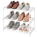 TAUEHR Small Stackable Shoe Rack,Narrow Kids Shoe Stand,Metal Shoe Storage Shelf for 6-8 Pairs of Shoes Entryway And Closet Hallway (3-Tier, White)