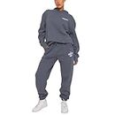 White Fox Hoodie Tracksuit Womens Leisure Suits Ladies 2 Piece Warm Outfit Full Set Activewear Gym Wear Jogger Track Suits Womens Clothes (Dark Gray, M)