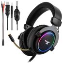 Wired Gaming Headphones with Microphone, Over the Ear 3.5mm Headphones with RGB