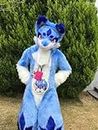 PROPSCOS Blue Long Fur Fursuit Furry Husky Dog Wolf Fox Mascot Costume Adult (S)
