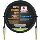 WORLDS BEST CABLES 6 Foot - Guitar Bass Instrument Cable Custom Made Using Mogami 2524 Wire and Amphenol QM2P-AU ¼ Inch Straight (6.35mm) Gold TS Connectors