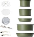 Caannasweis Pots and Pans Set Nonstick, Detachable Handle Cookware Sets, Stackable Induction Kitchen Cookware with Removable Handle, RV and Camping Cookware, Dishwasher and Oven Safe, 5 Pots Green