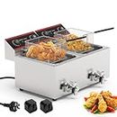 ADVWIN Electric Deep Fryer, 16L Commercial DeepFryer Stainless Steel Countertop Electric Commercial Household Fryer w/Time Control & Oil Filtration, for Commercial Restaurant Use, Adapter | Silver