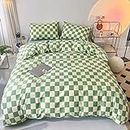 Wellboo Green White Plaid Comforter Sets Queen Women Men Sage Green Checkerboard Grid Bedding Comforters Cotton Boys Girls Modern Grass Green and White Checkered Geometric Quilts Luxury Abstract Bed