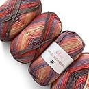 Wool Wonders Variegated Self-Striping Worsted Weight Yarn #4, Woolen Yarn for Scarves, Blanket and Garments, 4-Skeins Bulk Size, 400g/640yds (Purple Peach)