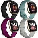 JUVEL Pack 4 Straps Compatible with Fitbit Versa 3 Strap/Fitbit Versa 4/Fitbit Sense/Sense 2 Strap, Soft Sport Silicone Replacement Wristbands for Women Men, Small Black/Pinegreen/Grey/Fuchsia