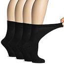 Hugh Ugoli Women's Bamboo Diabetic Crew Socks With Seamless Toe, 4 Pairs, Black (Shoe Size: 9-12)