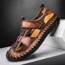 Cungel Men Sandals Genuine Leather Sandals Summer Casual Shoes Men's Roman Beach De Hombre De Cuero