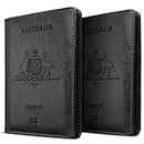 2 Pack Passport Holder Travel Cover Case, T Tersely Leather RFID Blocking Passport Travelling Wallet Holder ID Credit Cards Cover Case for Boarding Passes (Black+Black)
