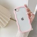 UEEBAI Wave Frame Clear Case for iPhone 7/iPhone 8 Case Clear, Cute Wavy Phone Case for Girl Slim Fit Shockproof Phone Cover Bumper Translucent Soft Pretty Case for Women - Pink