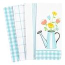 KAF Home Pantry Kitchen Dish Towel Set of 4, Cotton Rich, 18 x 28-inch (Gingham Bouquet Watering Can Flower Pot)
