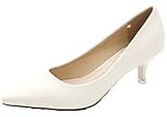 DADAWEN Women's Ladies' Elegant Pointed Toe Kitten Heels Pumps Shoes White 8 US
