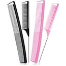 4 Pieces Carbon Fiber Parting Rat Tail Comb Cutting Comb Set, Includes Stainless Steel Pintail Comb Teasing Comb, Fine and Wide Tooth Comb Heat Resistant Hairdressing Comb for Braids Hair Salon Home