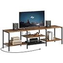 HOOBRO TV Stand with Power Outlets to 75 Inches, TV Console Table with Open Storage Shelves Cabinet, Industrial Media Entertainment Center for Living Room Bedroom, Rustic Brown and Black BF80DS01