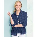 Blair Women's Chiffon Dot Print 3/4 Sleeve Shirt - Blue - L - Misses