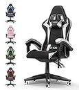 bigzzia Ergonomic Gaming Chair - Gamer Chairs with Lumbar Cushion + Headrest, Height-Adjustable Office & Computer Chair for Adults, Girls, Boys (Without footrest, White)