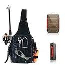 Aertiavty Compact Fishing Tackle Bag, Fishing Bag with Tackle Box and Rod Holder Outdoor Sport Fishing Backpack